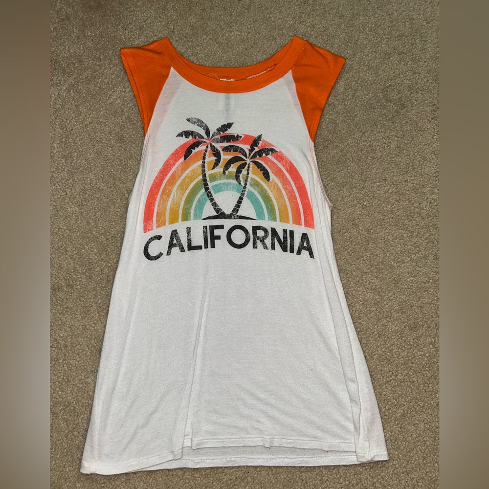 California Graphic Tank Top - White and Orange